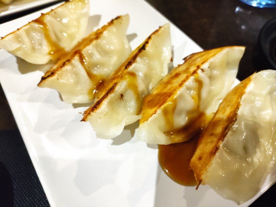 Pan-fried gyoza arranged on a plate (sample image)